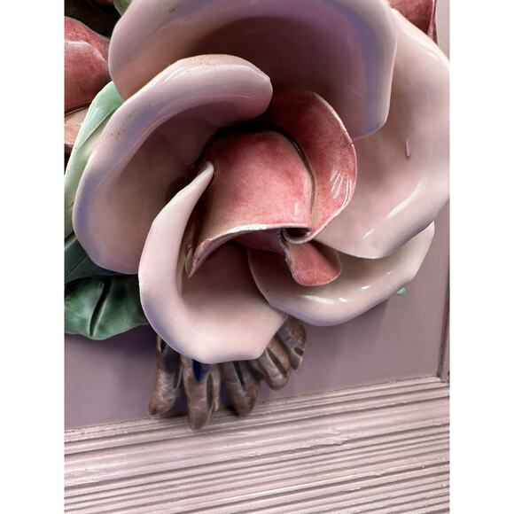 VTG Set/ 2 Porcelain Pink Rose Bouquet 3D Art Shadow Box Wood Framed - Rare Find - Picture 14 of 15